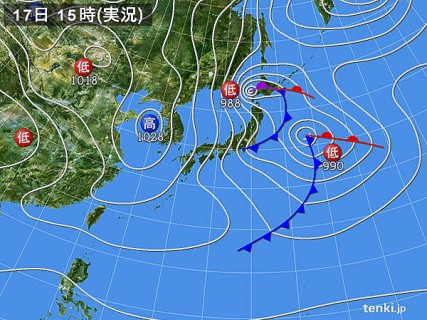 2018年2月17日15日の実況天気図